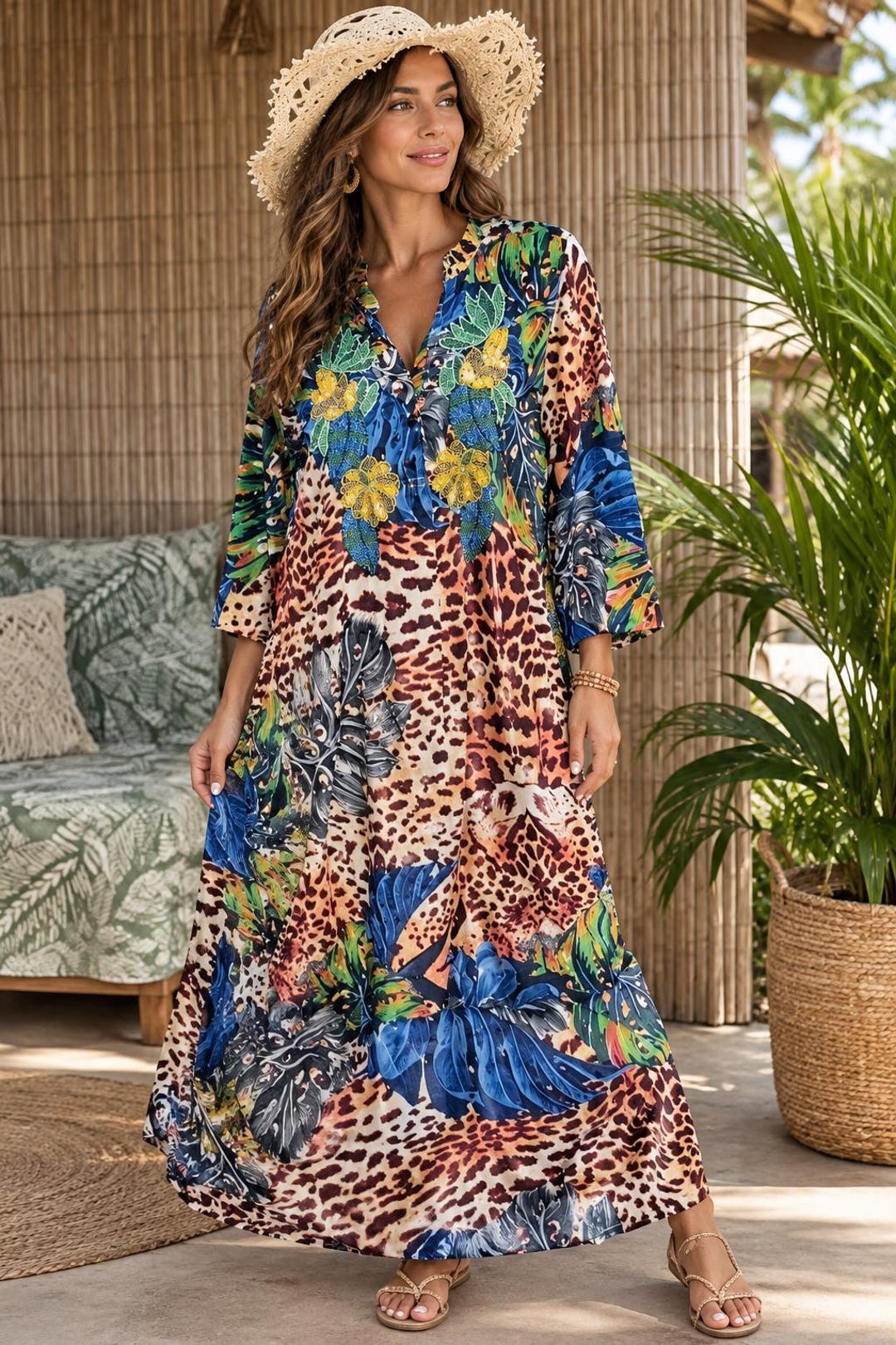 Antica Sartoria Embroidered Jungle Leopard Print Maxi Dress - Etsy