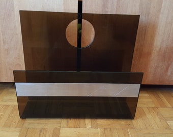 Plexi 70 vintage smoked plexiglass magazine rack 1970 Roche Bobois