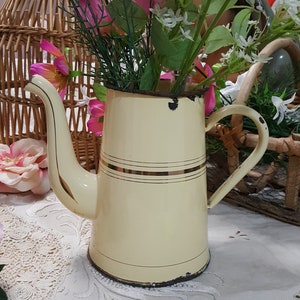 Japy coffee maker kettle in vintage yellow enamelled sheet metal