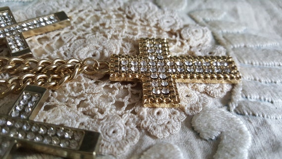 golden multi-chain necklace with vintage rhinesto… - image 3