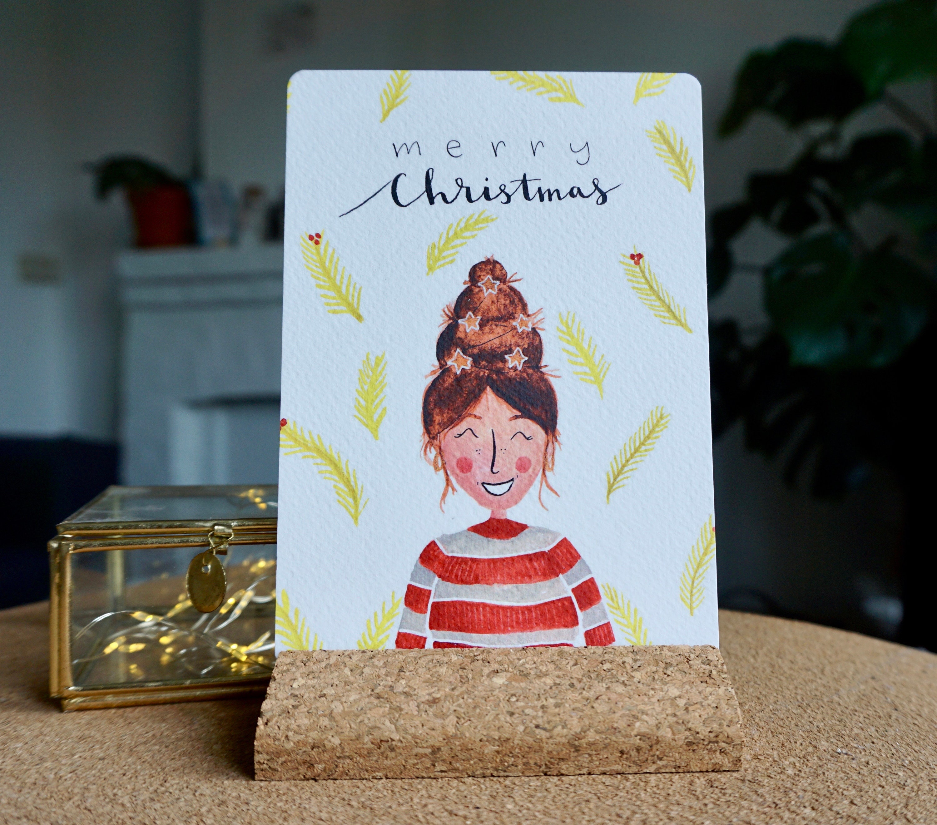 Christmas card Girl Etsy