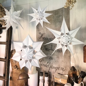 Ensemble de 3 flocons de neige étoiles en papier blanc, faits main, étoile en papier, flocons de neige pour sac en papier, étoile pour sac en papier, flocon de neige étoile pour fenêtre, flocon de neige étoile suspendu