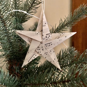 5 papieren sterren. Kerstboomster. Kerstornament. Handgemaakt. Vintage ephemera. Rustieke kerst. Hangende ster. Origami-ster. Strass