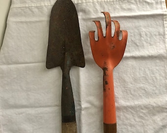 Antique Garden Tools/Hand Held Garden Fork/Hand Held Garden Trowel/Gift for the Gardener/Garden Tool/Vintage Garden Tools