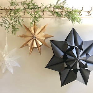 Papieren ster sneeuwvlokken set van 3/handgemaakt/papieren ster/papieren zak sneeuwvlokken/papieren zak ster/Scandinavische kerst/hangende ster sneeuwvlok/sterren