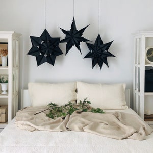 Zwarte papieren ster sneeuwvlokken set/3, handgemaakt, papieren ster, papieren zak sneeuwvlokken, papieren zak ster, kerst fotoshoot, hangende ster sneeuwvlok