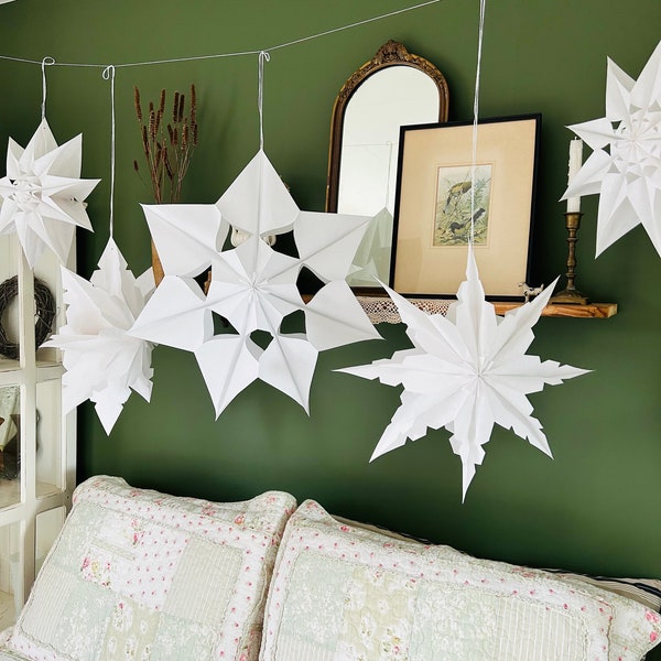 White Paper Star Snowflakes Set of 5/Christmas Photo Shoot/Paper Bag Snowflakes/Paper Bag Star/Star Snowflake/Scandinavian Christmas
