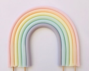 Edible Rainbow Cake topper, decoration. fondant, pale pastel, 1st birthday, First birthday, unicorn rainbow. Baby shower. 5” or 6” available