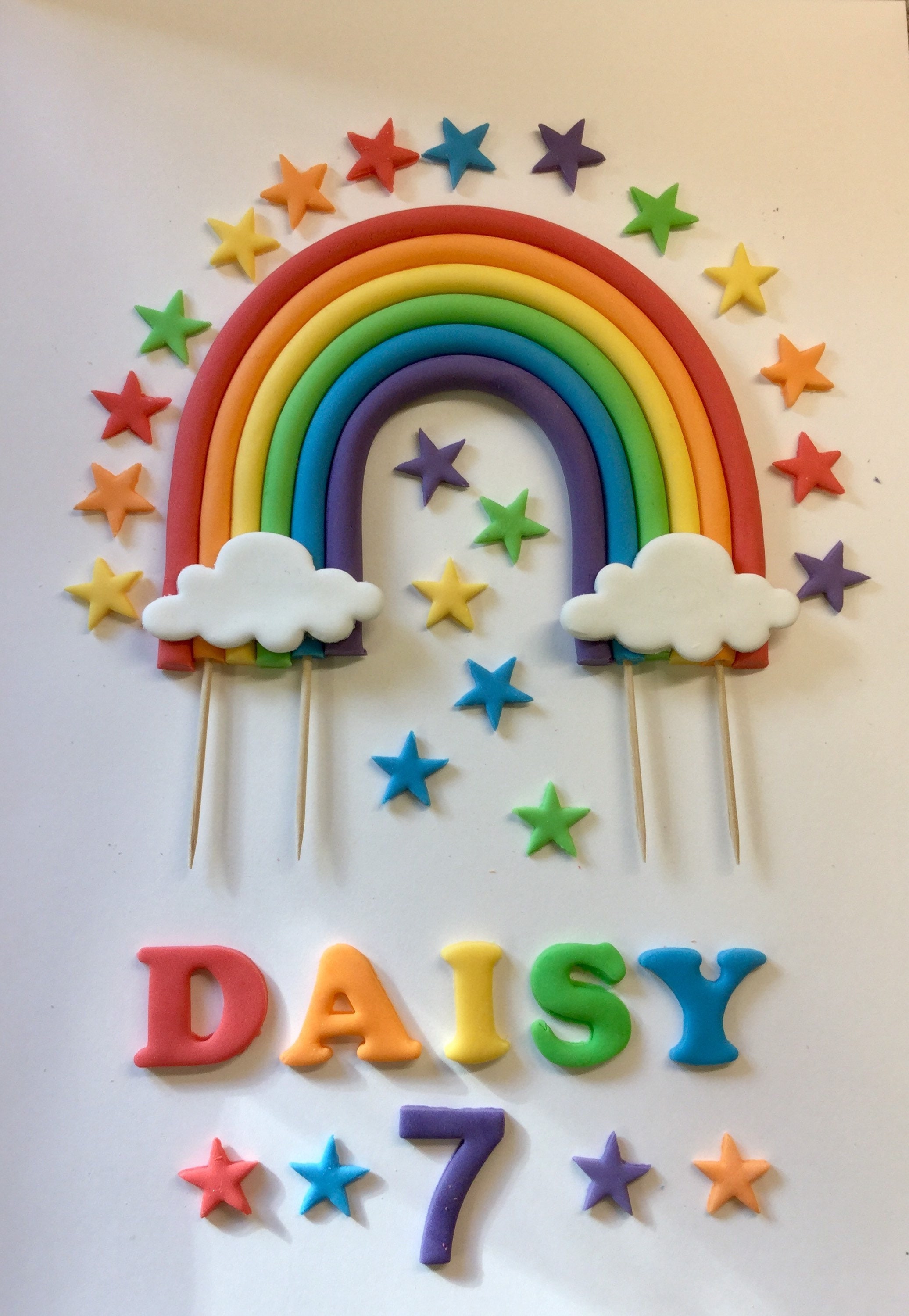Personalised Rainbow cake topper decoration and 24 stars. Etsy
