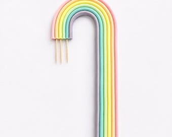 Large Rainbow cake topper decoration. Pale pastel, Sugar paste fondant. Long rainbow available in many sizes. Edible rainbow cake topper.