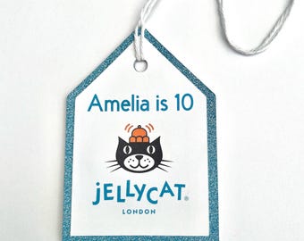 Jelly Tag cake topper personalised tag name and age. Cake Decoration, layered Card Topper, Order before 1pm for same day dispatch.