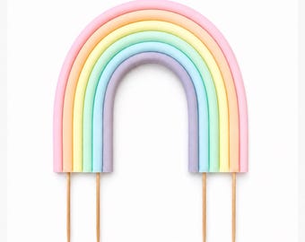 Edible Rainbow Cake topper, decoration. fondant, pale pastel, 1st birthday, First birthday, unicorn rainbow. Baby shower. 5” or 6” available
