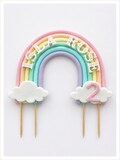 Personalised Rainbow cake topper decoration. edible fondant sugar paste PALE Pastel unicorn, first birthday. 1st birthday