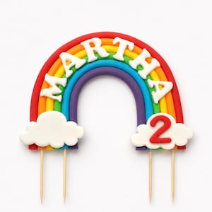 Personalised Rainbow cake topper decoration. edible fondant sugar paste
