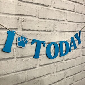 Dog/cat pet birthday bunting “1 today” banner. Any age and custom colours. Dog birthday party. Next years number also included