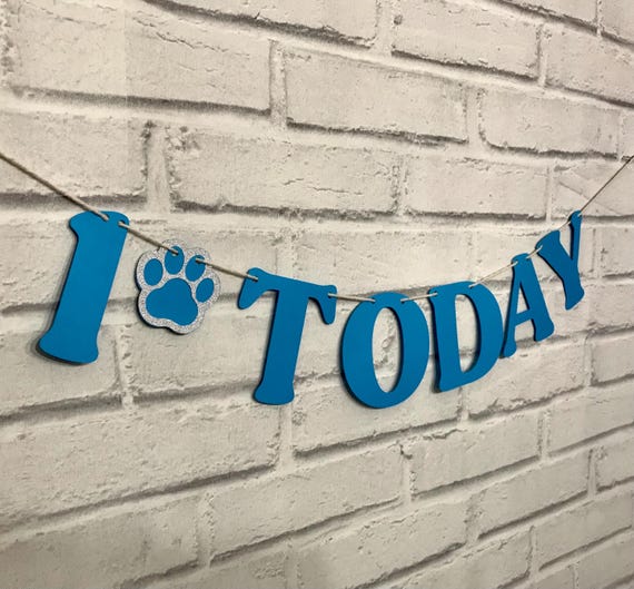 Dog/cat pet birthday bunting “1 today” banner. Any age and custom colours. Dog birthday party. Next years number also included