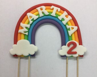 Personalised Rainbow cake topper decoration. edible fondant sugar paste