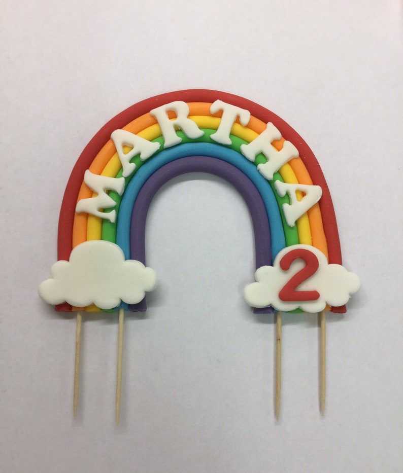 Personalised Rainbow cake topper decoration. edible fondant sugar paste