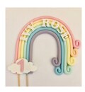 Personalised Rainbow cake topper.  Edible, fondant sugar paste. Pale Pastel unicorn rainbow colours.1st birthday, baby shower