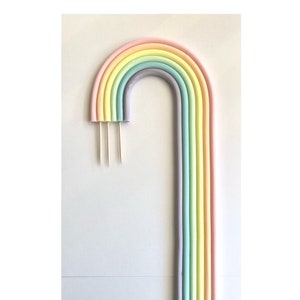 Large Rainbow cake topper decoration. Pale pastel, Sugar paste fondant. Long rainbow available in many sizes. Edible rainbow cake topper.