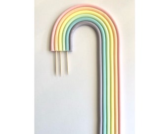 Large Rainbow cake topper decoration. Pale pastel, Sugar paste fondant. Long rainbow available in many sizes. Edible rainbow cake topper.