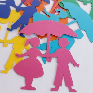 Chica + Niño con paraguas Die Cut Out ( Decoración de primavera, Decoupage, adornos, suministros de fabricación de tarjetas, reserva de chatarra )