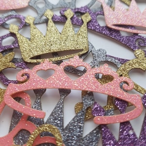 Juego de 50 troqueles troquelados con purpurina de princesa/príncipe (decoración de fiesta, confeti, baby shower)