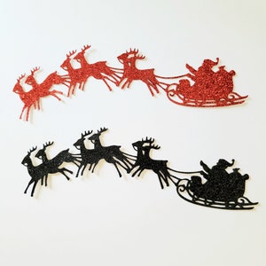 Glitzer Gestanzter Weihnachtsmann mit seinem Schlitten + Rentier ( Weihnachtsdeko, Scrapbooking, Weihnachten )