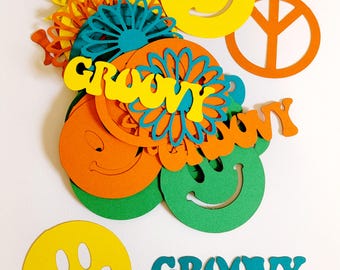 Groovy Retro 60s Themed Die Cut Out Variety Pack ( Retro Decoration, Party Decoration, Confetti, Party Decoration )