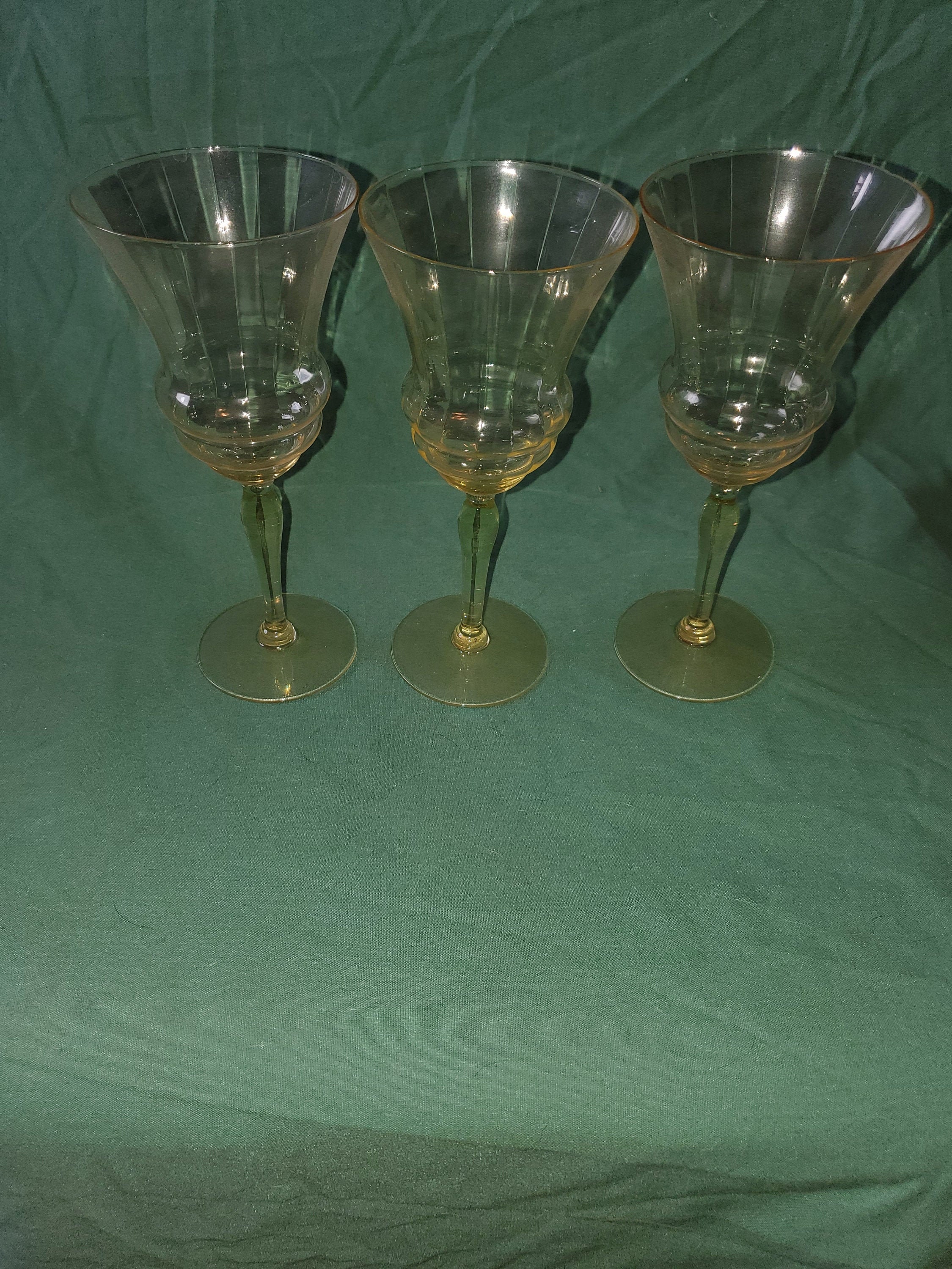 3 Vintage Yellow Wine Glasses Etsy