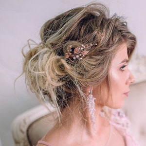 Hair pins-Bridal hair pins-Wedding hair pins-Rose Gold hair pins-Rose gold leaves