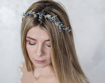 Navy Blue Bridal Hair Vine-Something Blue-Royal blue hair piece-Blue Hair Piece-Blue Bridal Hair Accessories-Wedding Hair Vine