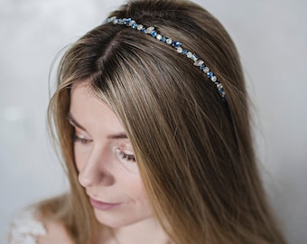 Bridal Blue Headband Rhinestone Bridal Headband Blue Bridal Hair Accessories Navy Blue Hair Piece Wedding Hair Accessories