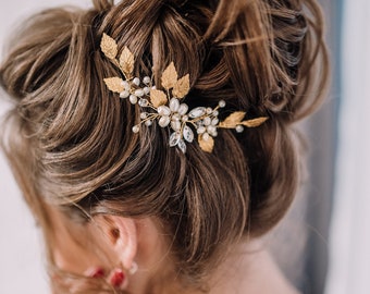 Bridal Hair Comb-Gold Hair Accessories-Gold Hair Comb-Wedding Hai Comb-Gold Hair Piece