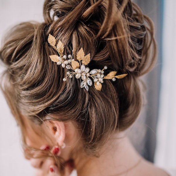 Bridal Hair Comb-Gold Hair Accessories-Gold Hair Comb-Wedding Hai Comb-Gold Hair Piece