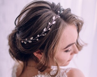 Rhinestone Bridal Hair Vine – Silver Leaves, Wedding Accessory