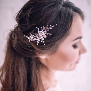 Pink opal Hair Comb-Bridal hair comb-Rose gold hair comb-Rose gold hair vine- Bridal head piece-Wedding hair vine-Bridal hair vine