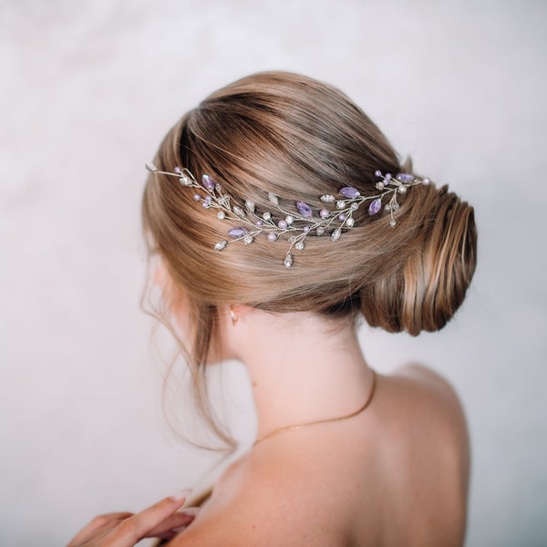 Purple Hair Piece Purple Bridal Hair Vine Purple Hair Accessories Crystal Hair Piece Bridal Hair Vine Wedding Hair Accessories