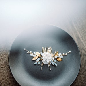 Gold and Blue Hair Comb-Blue Bridal Hair Piece-Bridal Hair Piece-Flower Hair Piece-Blue Wedding Hair Accessories