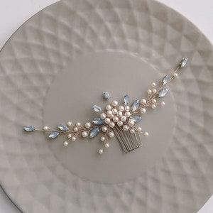 Blue hair comb Rose gold hair piece Bridal blue hair comb Rose gold and blue hair piece Blue wedding hair accessories