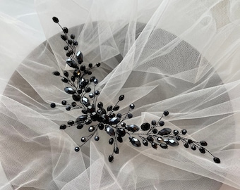 Black Wedding Hair Vine-Gothic Wedding Hair Accessories-Black Bridal Hair Piece-Black Hair Accessories
