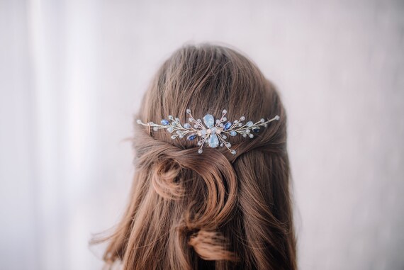 Blue Opal Bridal Hair Comb, Silver Wedding Hair Accessory - Etsy display picture 3
