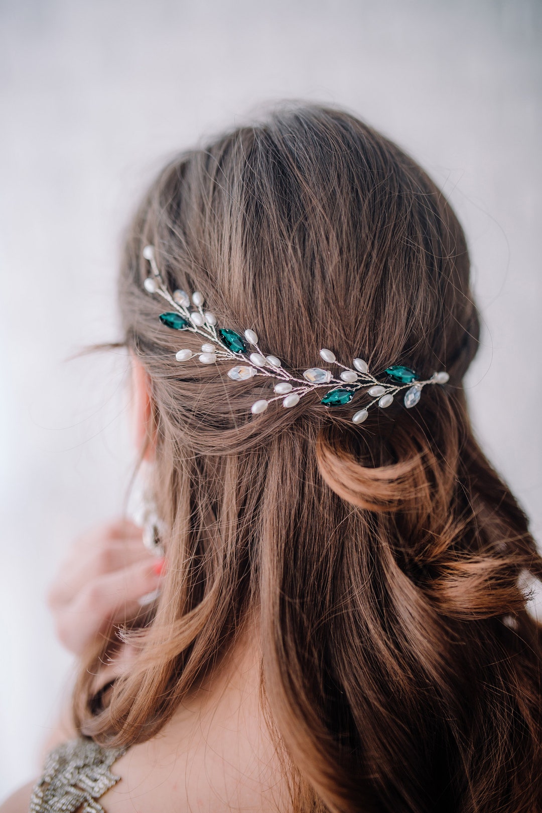 Denifery Smaragdgrüne Haarrebe – Brautschmuck, Kopfschmuck Für Hochzeit, Mit Kristallen & Strass