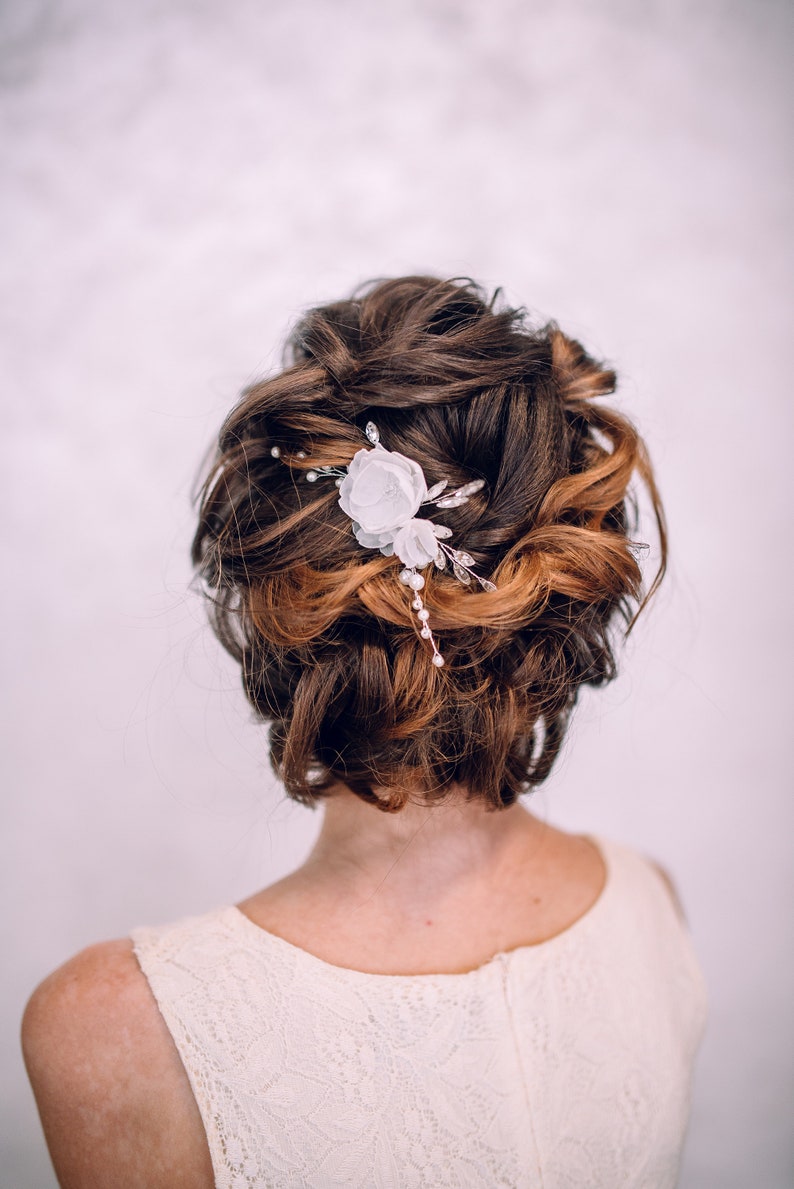 Silver Leaves Bridal Hair Combsilk Flower Bridal Hair Etsy