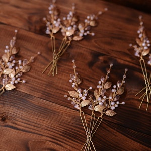 Gold Bridal Hair Pins, Set of 3, Crystal Leaf Wedding Accessories