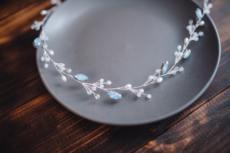 Blue Hair Accessoriescrystal Hair Vinesomething Bluebridal Etsy