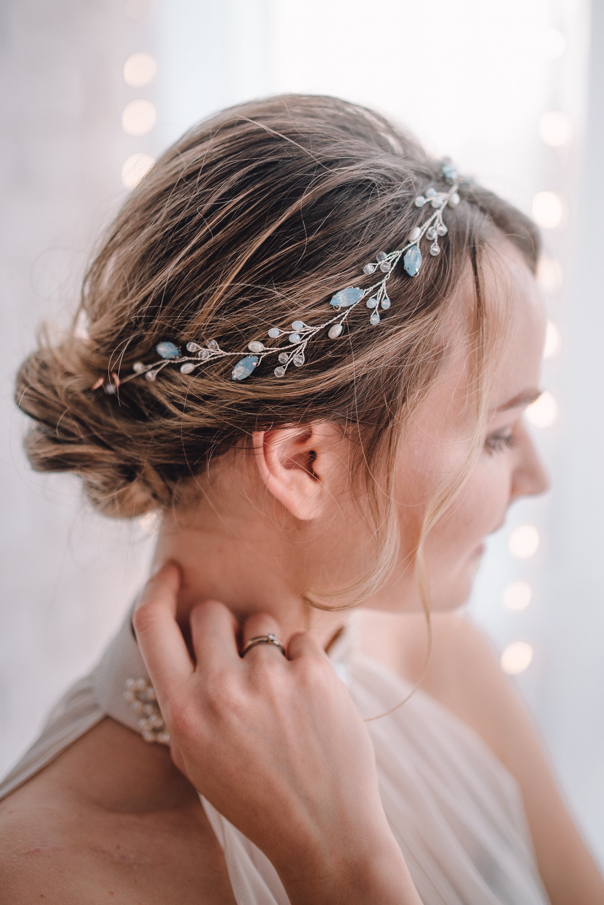 Blue Opal Bridal Hair Vine