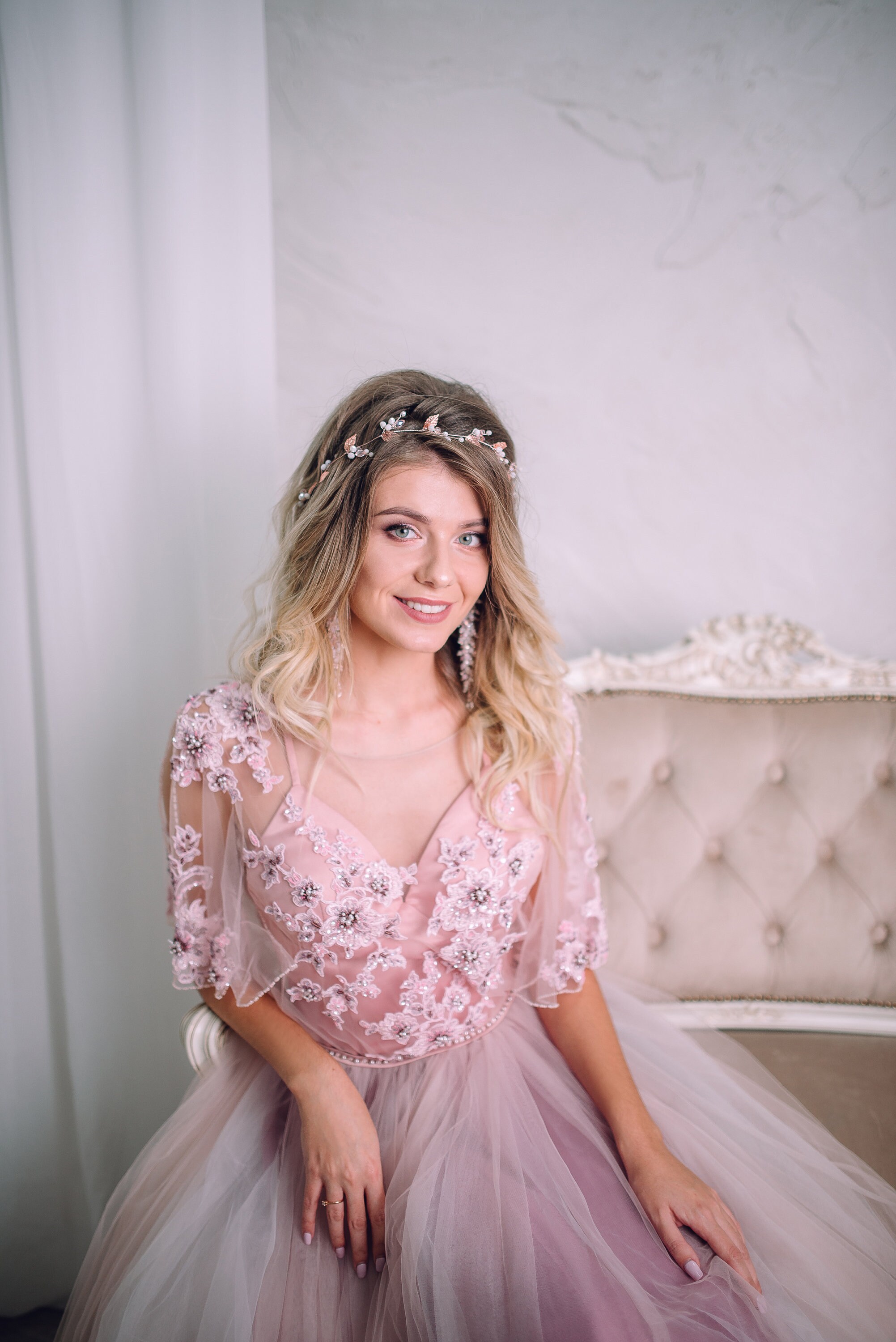 Rose Gold Bridal Hair Vine With Leaves and Crystal - Etsy
