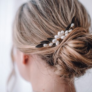 Gold Pearl Hair Comb, Bridal Leaf Hair Accessory