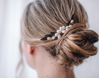 Gold Hair Comb-Pearls and Leaves Hair Comb-Mini Hair Accessories-Bridal Hair Comb-Wedding Hair Comb-Small hair comb-Pearls Hair Comb